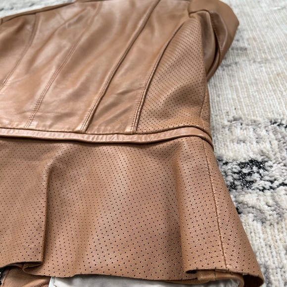 💔 SOLD 💔 White House Black Market Leather Peplum Jacket in Camel - Picture 7 of 16